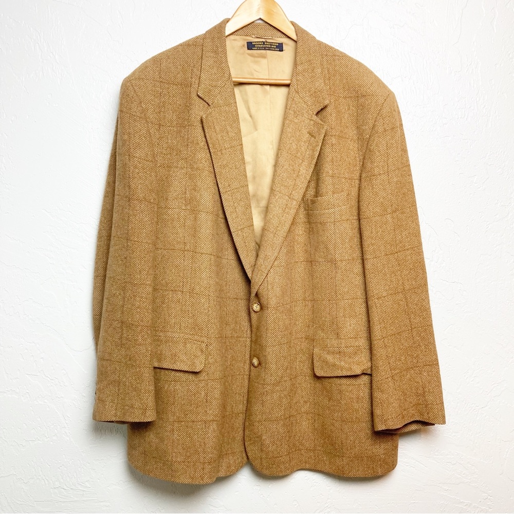 Brooks Brother Camelhair Blazer 48R windowpane plaid